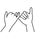 Hand gesture, linking little fingers, meaning `promise` in Japan, monochrome illustration